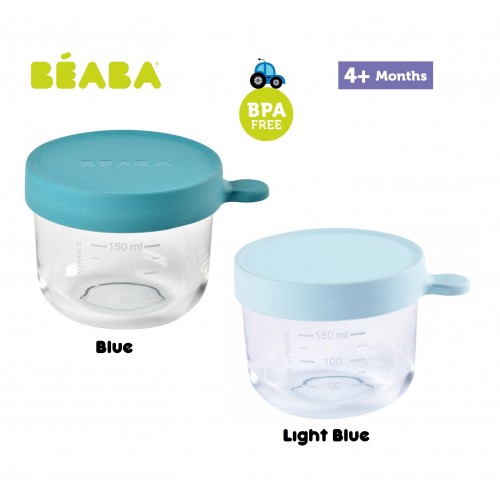 Beaba Conservation Glass Jar 150 ml - Blue / Light Blue